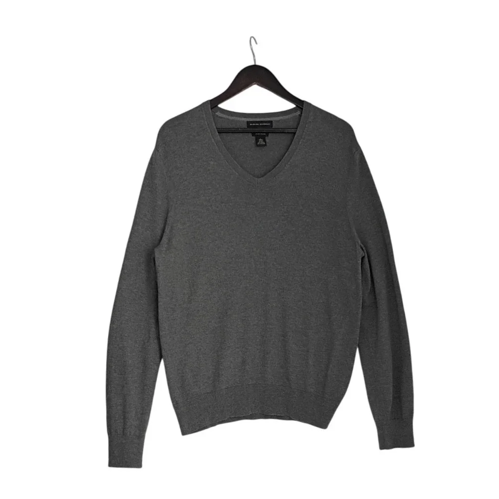 Banana Republic Mens V Nk Sweater Luxury Blend Silk Cotton Cashmere Gray‎ Size L